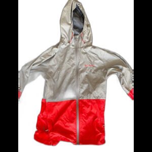 Columbia Jacket Kids Small Red Gray Full Zip Windbreaker Hooded Packable
